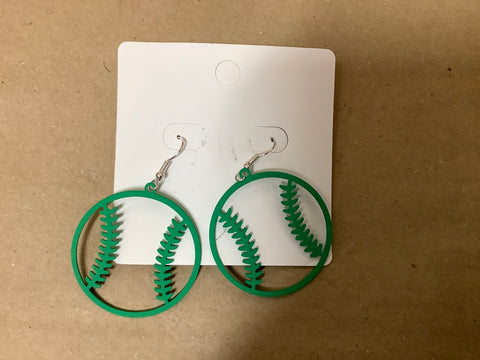 Open Wire Baseball Earrings in Green by GG