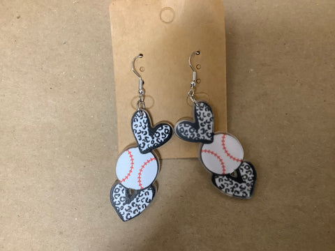 Three Tier Hearts&Baseball Earrings by GG