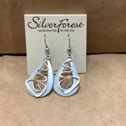NE-1000 Silver Open Triangle/Crazy Coil on Surgical Steel Wires. Handcrafted by Silver Forest in Vermont.