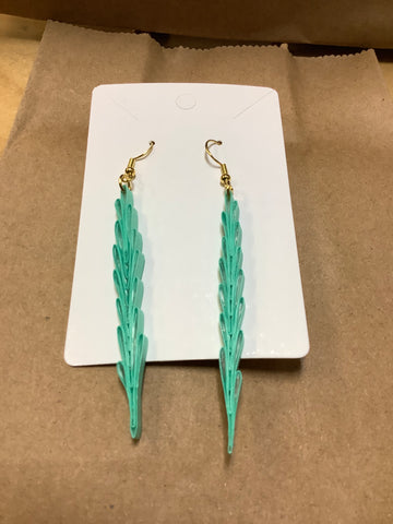 Quill art earrings tall green trees by local artist Autumn.