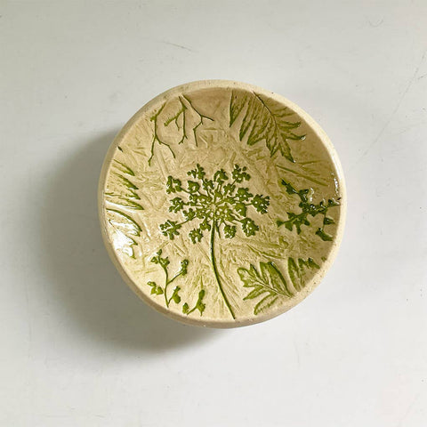 Walton Clay Studio - Pottery Dish Bowl - Pressed Flowers Nude