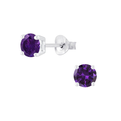 Sosie Designs - #1950-7 Silver CZ Round Studs Earrings - Amethyst