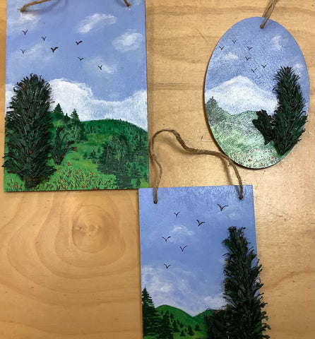 Painted Wood Scenery Pictures by Cecelia (choice of one per purchase)