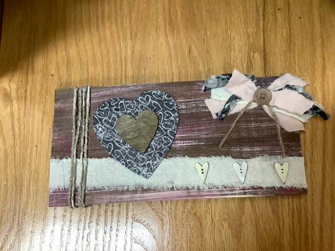 Wooden Plaque with Heart Decorations by Lisa