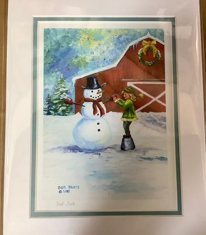 8”x10” Matted Print “Snowman with a Girl” by Deb