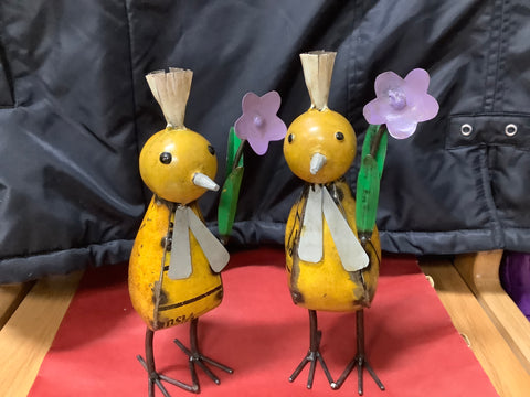Recycled Tin  Chicks with Flower ( choice of one per purchase)