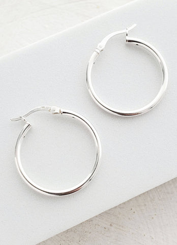 Sosie Designs - Silver Tube Hoops Earrings (25mm) - Medium