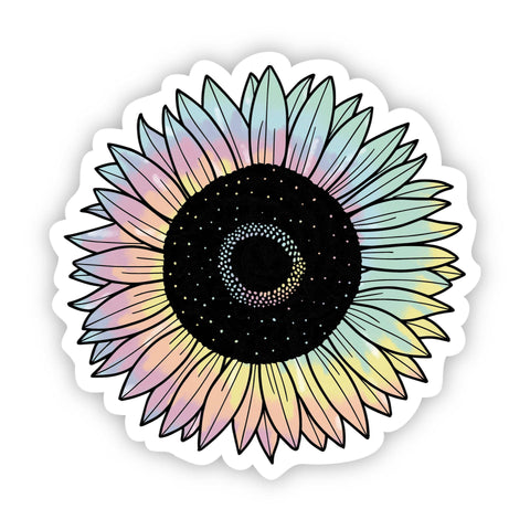 Sunflower Tie Dye Aesthetic Sticker Printed and shipped with care from the U.S.A. • High quality and durable vinyl, indoor and outdoor use • Waterproof and weather resistant