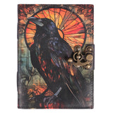 Leather Journal Blank Vintage Notebook with Crow UV Print