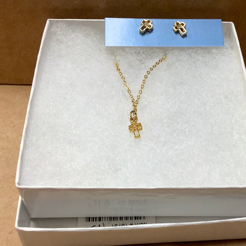 Gold Cross and Necklace.  Earrings have stones in them.