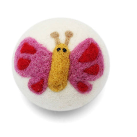Ethical Global - Bugs: Eco Wool Dryer Balls Fair Trade: Yellow/Pink Butterfly