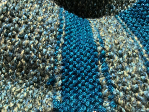 Multi blue-green yarn cowl by local artist Carol