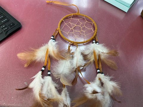 Dream catcher brown suede with feathers and beads