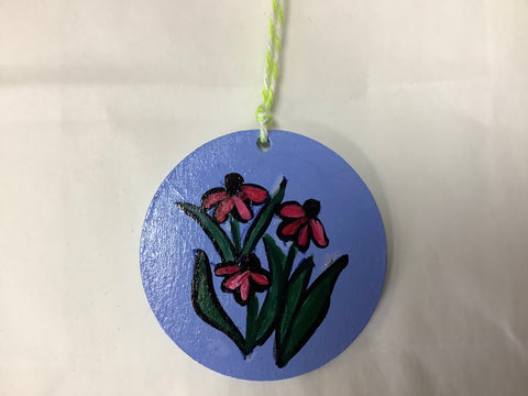 Wood Handpainted Flower Ornament by Cecelia