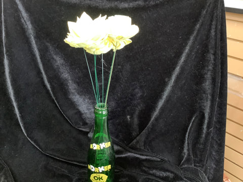 Vintage Soda Bottle “KORKER” with 6 Wood Flowers by Kellee