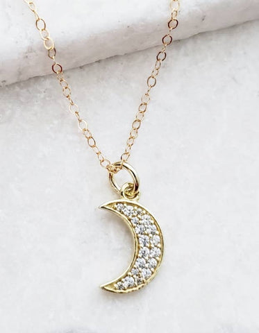 Sosie Designs - Vermeil Gold CZ Pave Crescent Moon Necklace