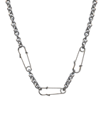 Classic Hardware - Safety Pin Link Necklace: Gun Metal