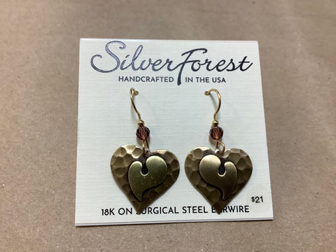 Heart on Heart with Mauve Colored Bead by Silver Forest