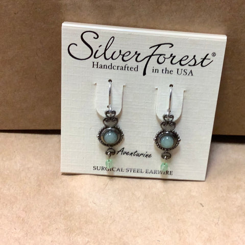 E-6022 Silver  Aventurine it’s Dangle on Surgical Steel Wires. Handcrafted by Silver Forest in Vermont.