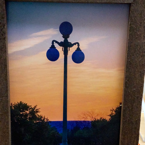 Lamp post at dusk photograph with 14x17 handmade frame