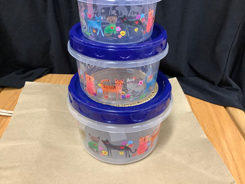 Set of 3 Storage Containers in a Cat Pattern