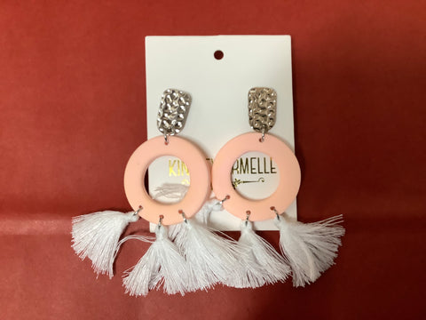 Pink Fashion Earrings with White Fringes