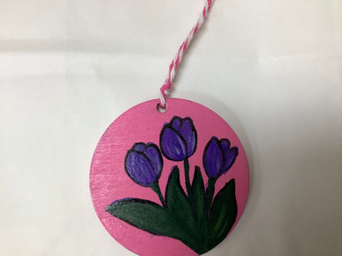 Wood Handpainted Flower Ornament by Cecelia