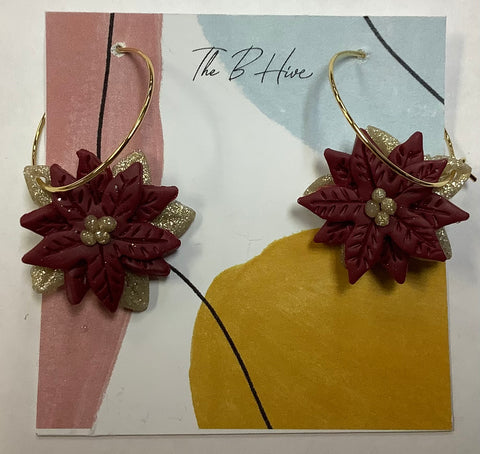 Clay Red and Gold Poinsettia Earrings by Barbie