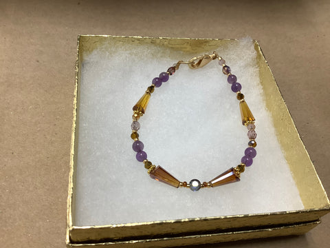 Mauve and Amber Beaded Bracelet by Caitlyn