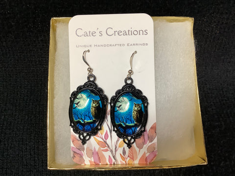 Framed Owl and Moon Earrings by Caitlin