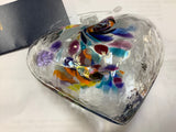 Kitras Heart of Wonder.  Clear glass heart with swirls of white blue and orange red.  OR_HEAR_03-WR