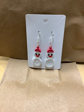 Quill art earrings Snowman by artist Autumn