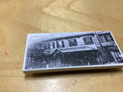 Central Hotel in Montoursville  Pa on a Tile by local artist Elaine