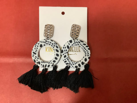Black & White Earrings with Fringes