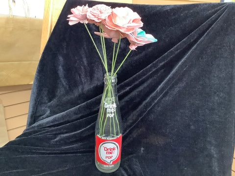 Vintage Soda Bottle “DRINK ME POP” with 5 Wood Flowers by Kellee