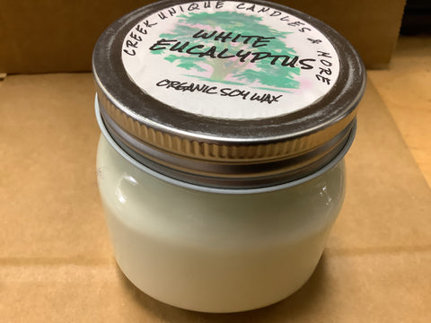 White Eucalyptus Organic Soy Candle by local artist Creek Unique.
