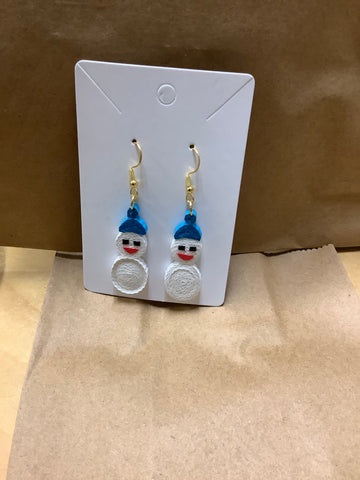 Quill art Snowman ear rings by local artist Autumn.