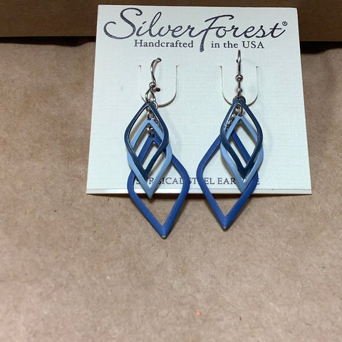 NE-0807B Differ Shapes and Colors of Blue on Surgical Steel Wires. Handcrafted by Silver Forest in Vermont.