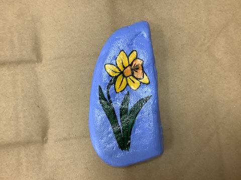 Large Hand Painted Rock with Daffodil by Cecelia