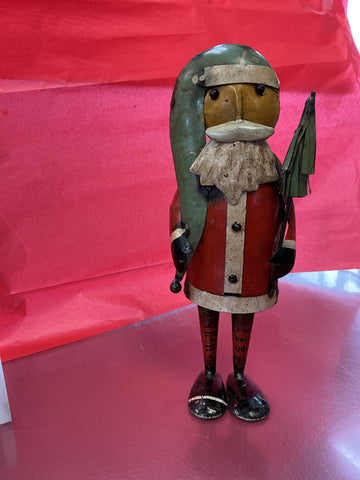 Tin Father Christmas Holding a Tree Item Mh6804