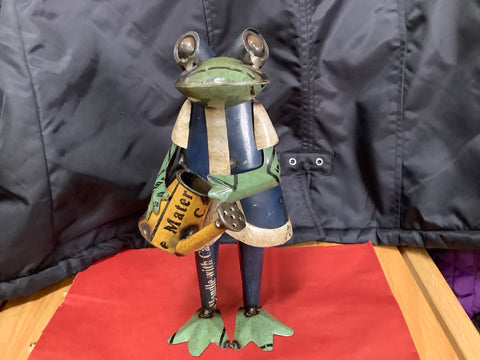 Recycled Tin Frog with a Watering Can