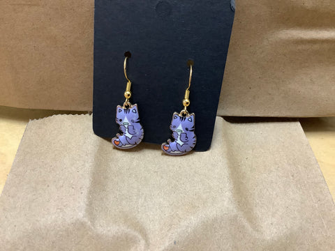 Gray and White Cat Earrings by Artist Jen