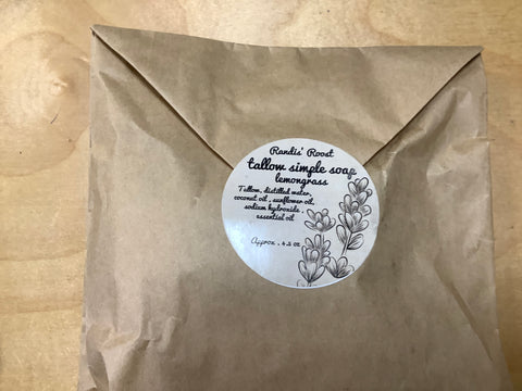 Tallow simple soap lemongrass by local artist Lisa