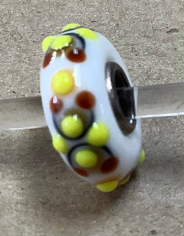 Troll Unique White Bead with Yellow and Red Dots