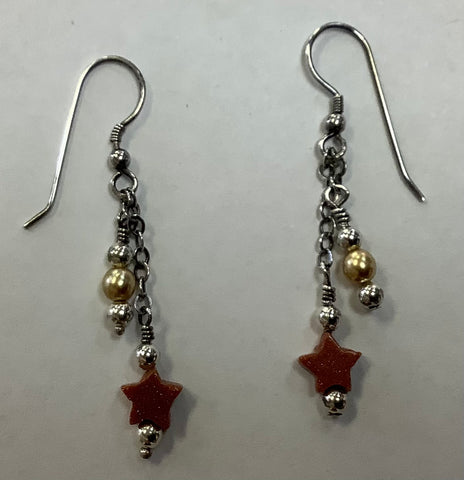 Earrings with Pearls, Beads, and Sandstone Stars by MKD