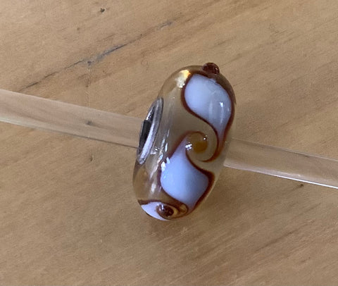 Unique trollbead amber and white with brown dots