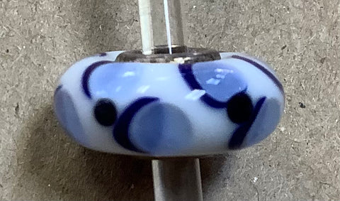 Troll Unique White Bead with Black,Blue, and Light Blue Accents
