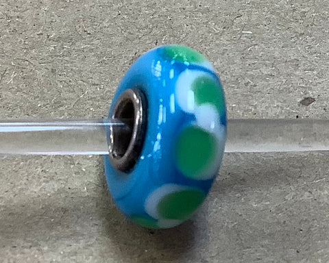Troll Unique Blue Bead with White and Green Detail