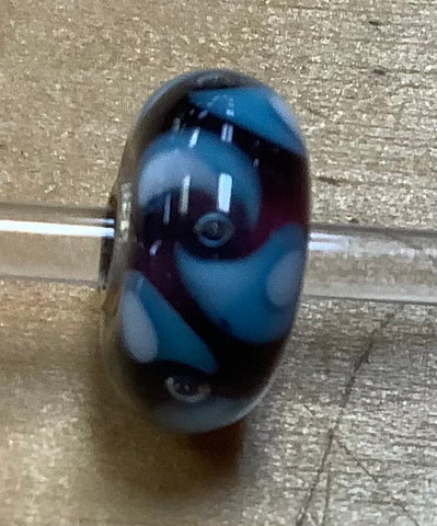 Troll Unique Bead in Blues with Black Swirls