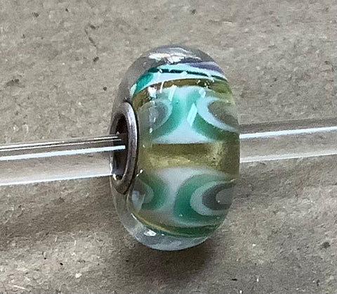 Troll Unique Bead  with Shades of Green, Blue,White, and Yellow